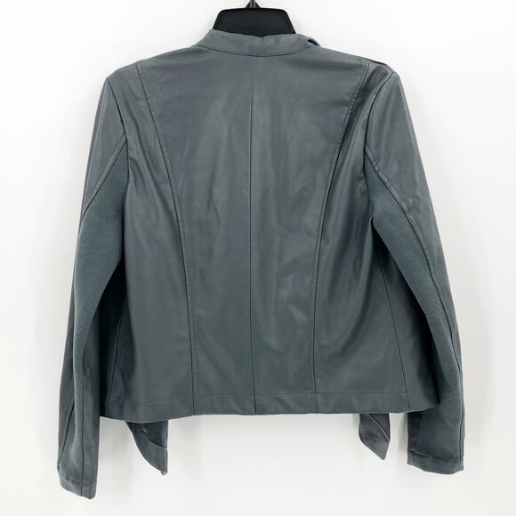 BB Dakota Womens Gracelyn Jacket Medium Grey Faux Leather Drape Front - Picture 5 of 8